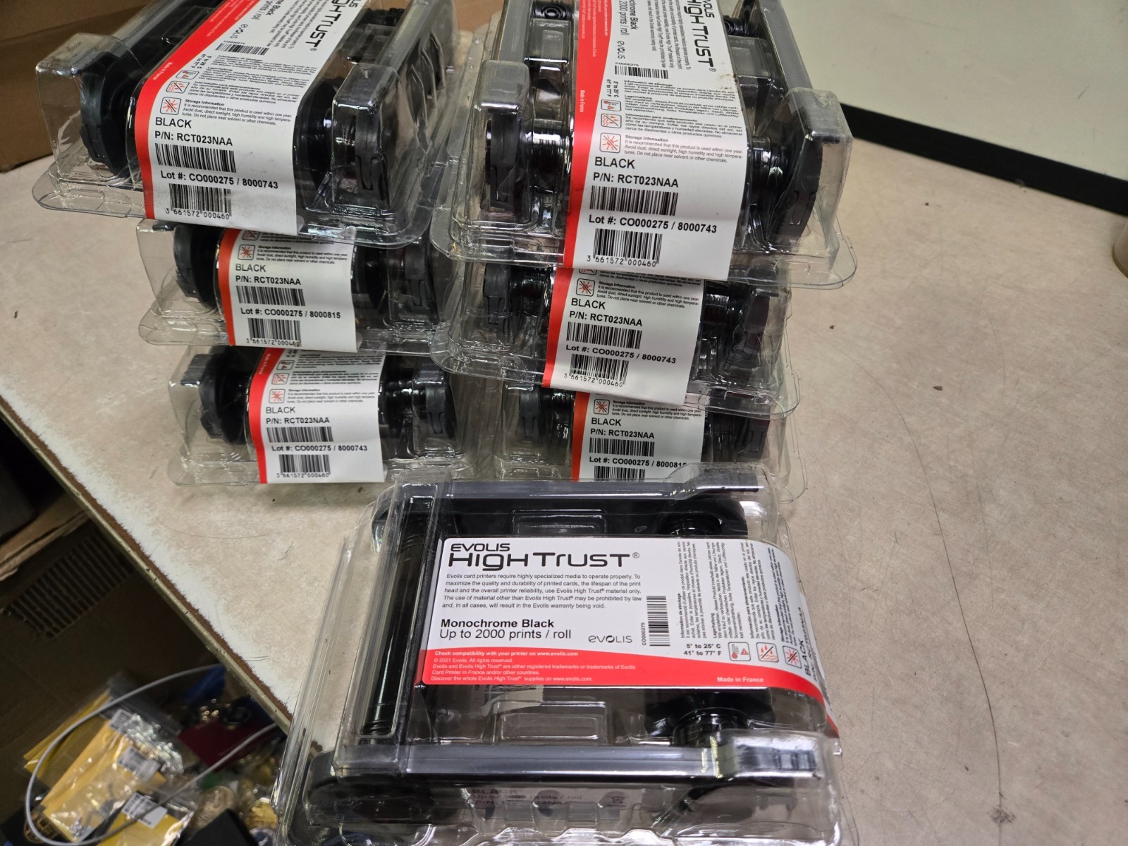 LOT OF 7 Evolis High Trust Monochrome Black 2000 Prints Roll RCT023NAA