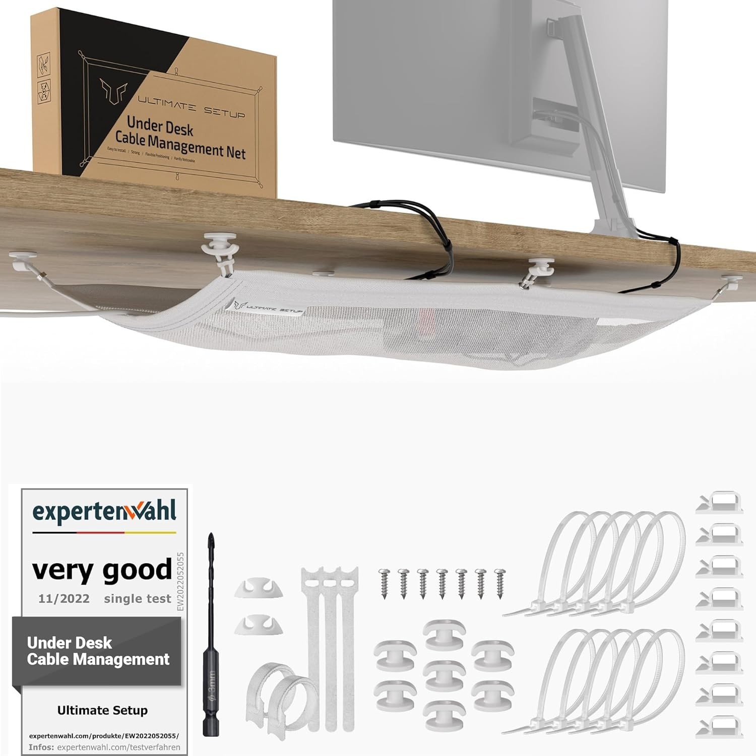 Ultimate Setup Cable Management Net White Flexible Mesh Cord Organizer For Desk