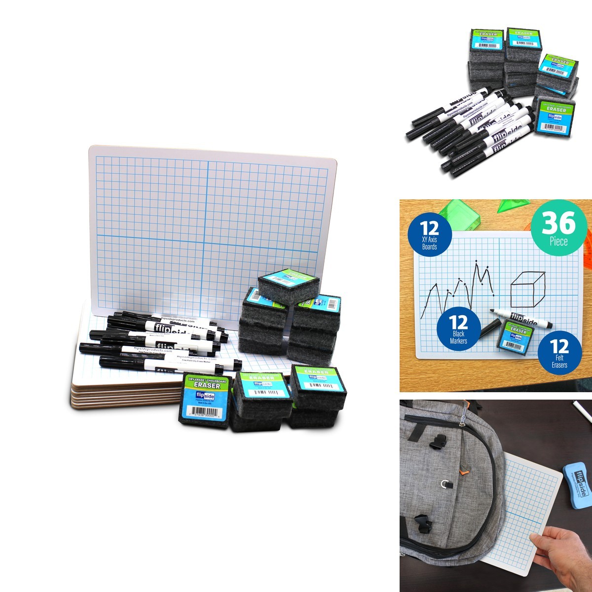 Flipside Products Dry Erase XY Axis Graph, Two Sided, Black Markers And