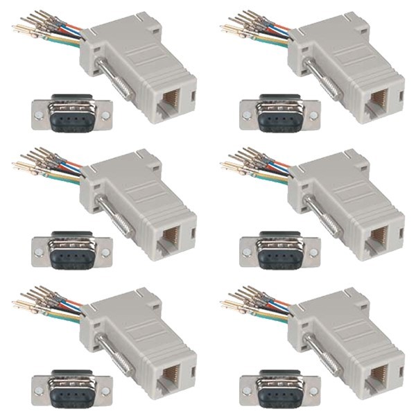 6 Pcs DB9 9-Pin RS232 Male to RJ11 RJ12 6P6C Phone Line Adapter Modular Ivory