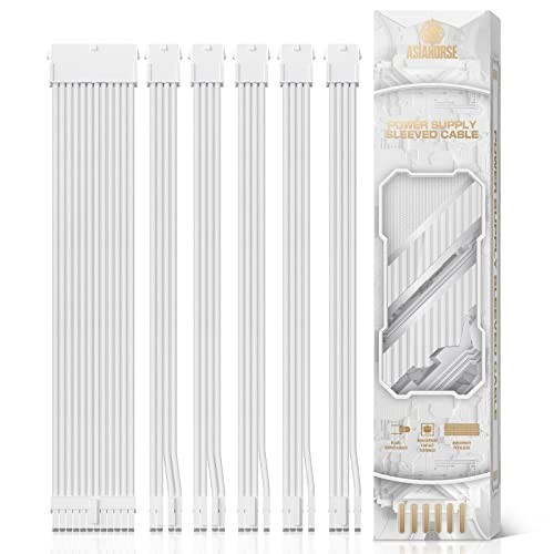 Power Supply Sleeved Cable, 16 AWG PSU Extension Cable Kit of White Connector...