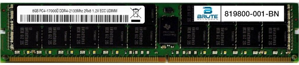 819800-001 - HP Compatible 8GB PC4-17000 DDR4-2133Mhz 2Rx8 1.2v ECC UDIMM