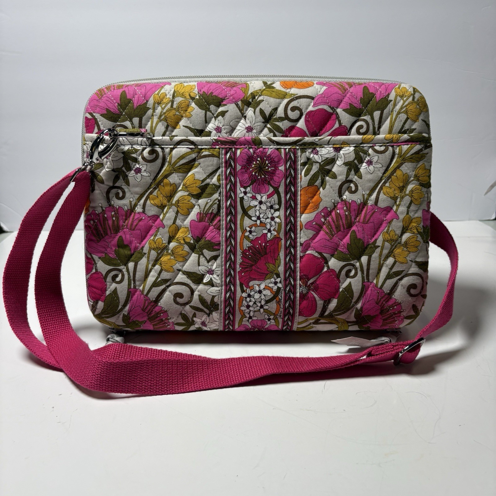 Vera Bradley Retired “Tea Garden”Hard Shell Mini Laptop / Tablet Case Pink Strap