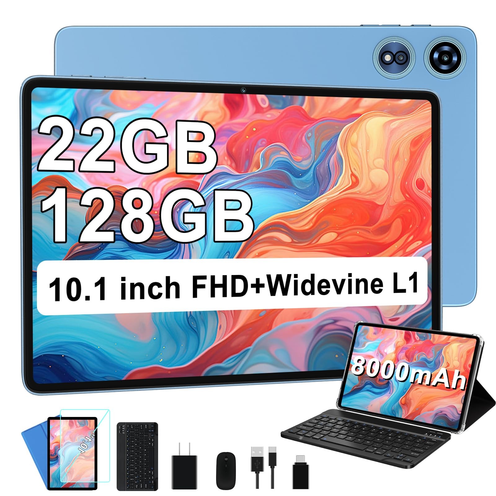 UJJ 128GB-Blue Android Tablet 10 Inch 128GB RAM