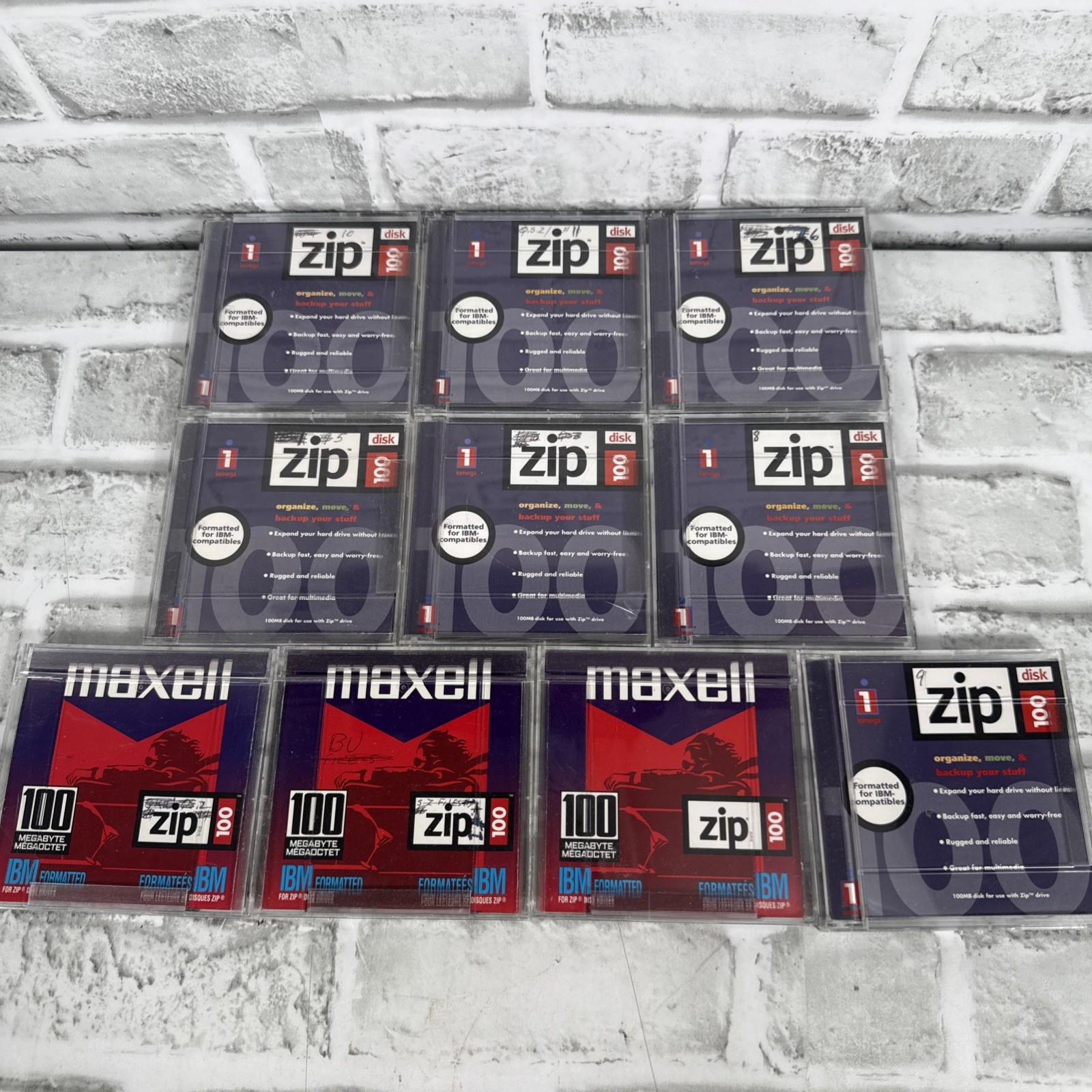 10 Iomega Maxell 100 MB Zip IBM Formatted Disks Sold As Blanks