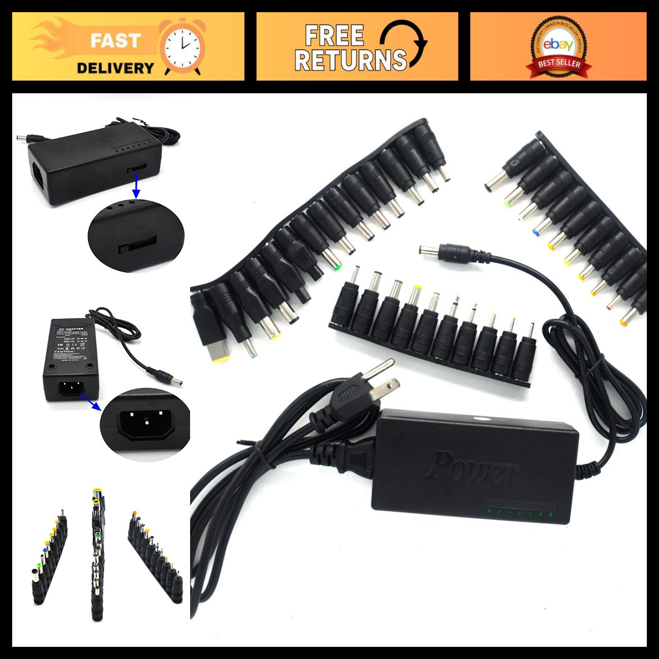 Universal 96W AC Power Adapter Charger with 34 Adapters for Laptops & Devices