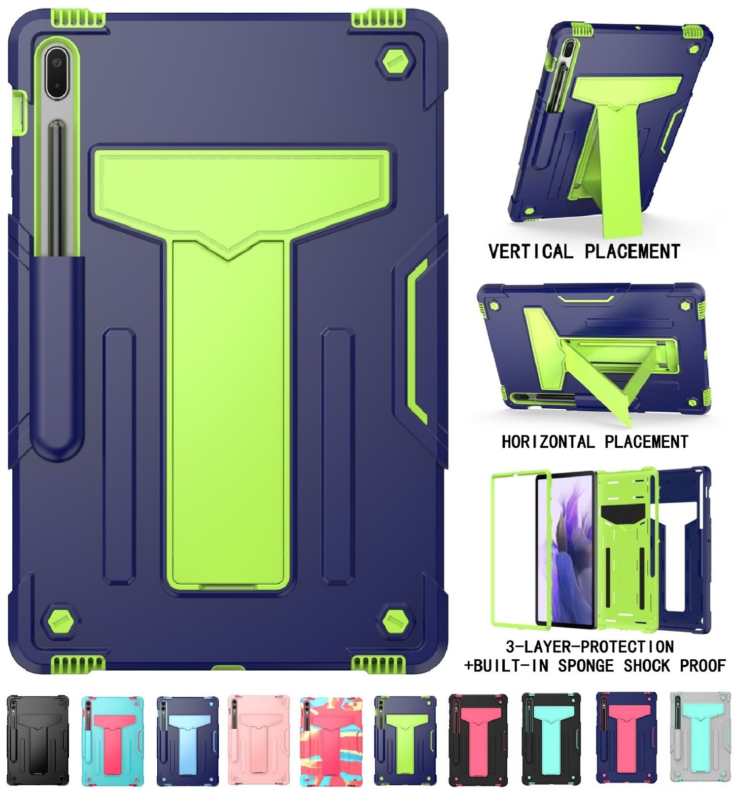 Hybrid Case Rugged Stand Shockproof Hard Cover for Samsung Galaxy Tablets + PEN