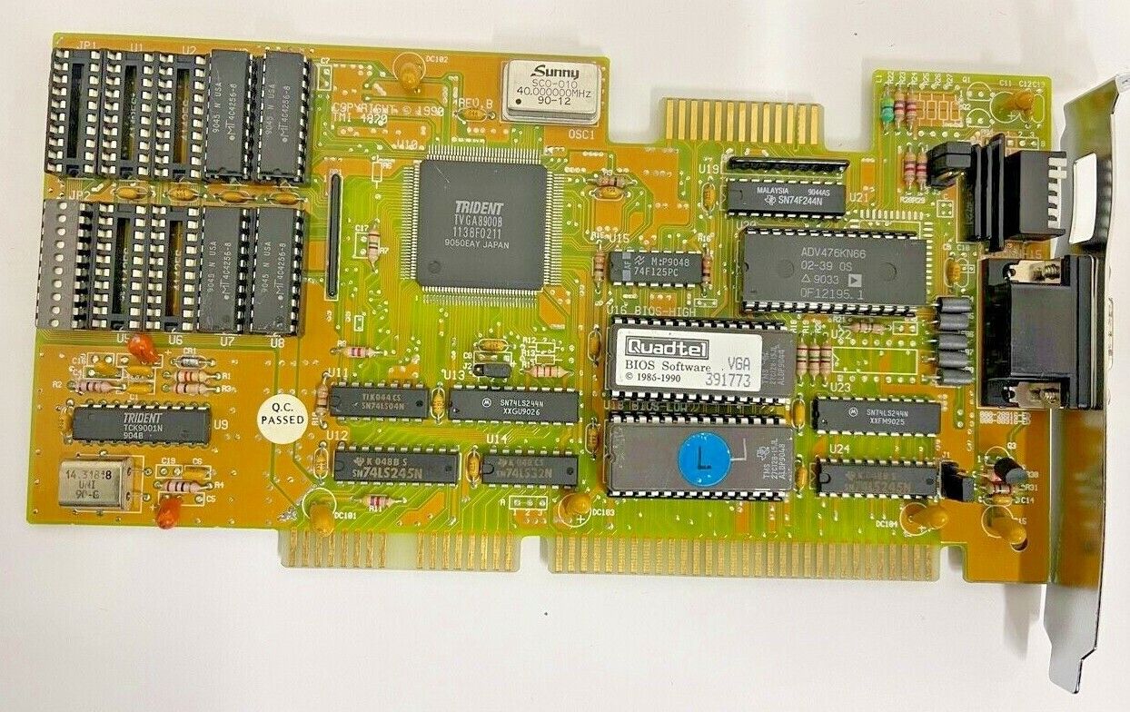 VINTAGE 1990 TRIDENT TVGA8900B 512K 16 BIT ISA VGA CARD HNG2YPTVGA96X85C2 MXB21
