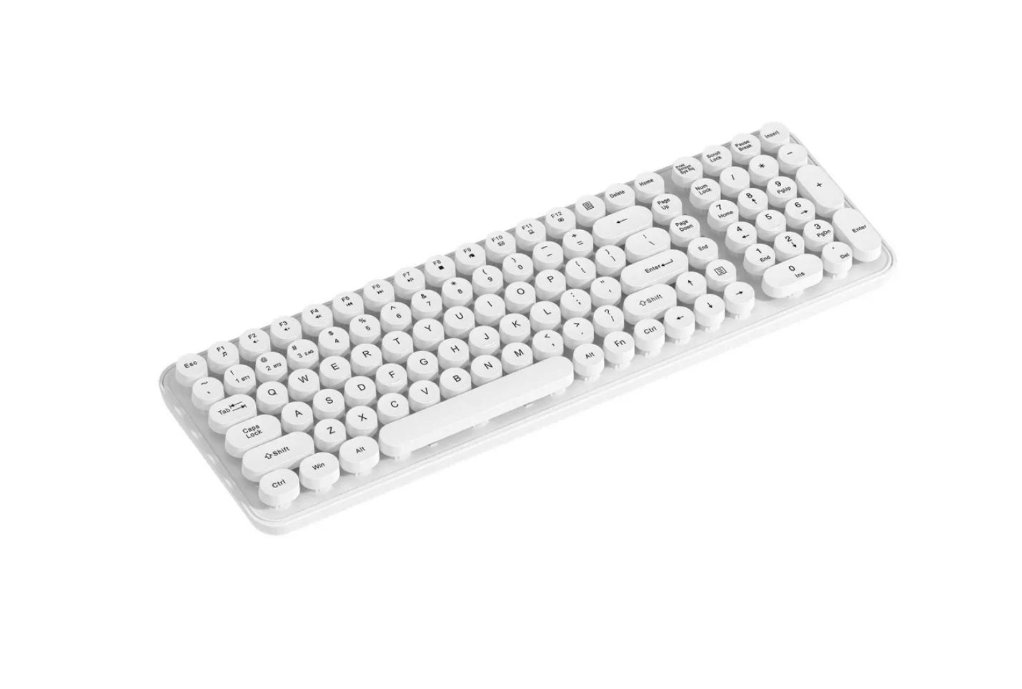NORTH Full Size Wireless Keyboard Round Membrane Pop Keys White 105 Keys Dual Wi