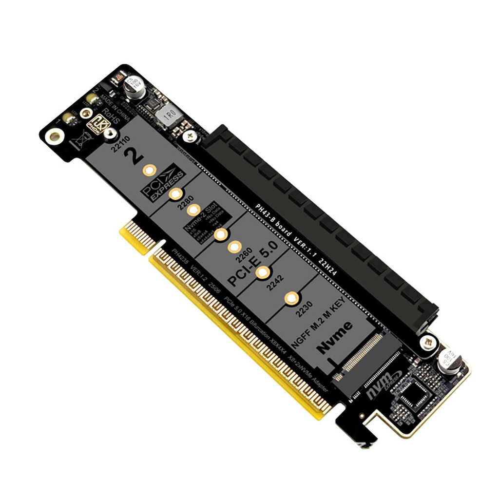 PHDK PH4235 PCIe 5.0 Quad M.2 NVMe RAID Card x8x4x4 Bifurcation VROC