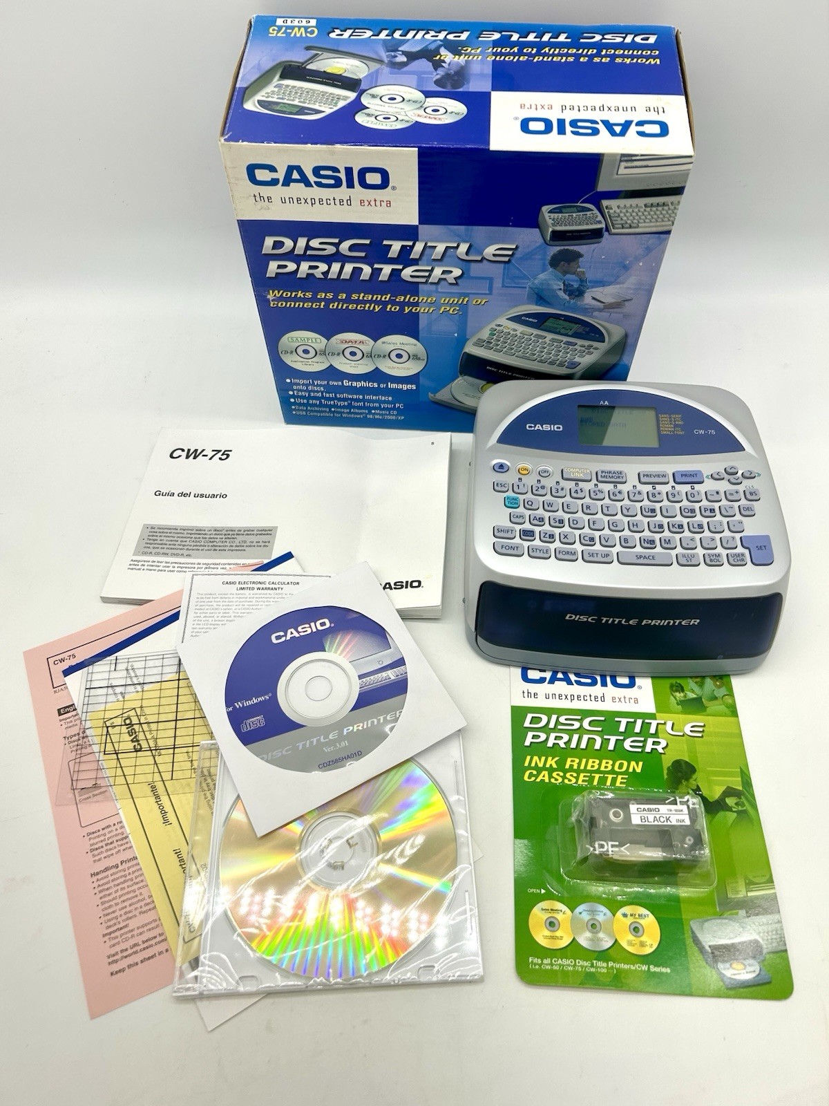 Casio CW-75 Disc Title Printer Powered By 8x AA Battery With Box & New Ribbon