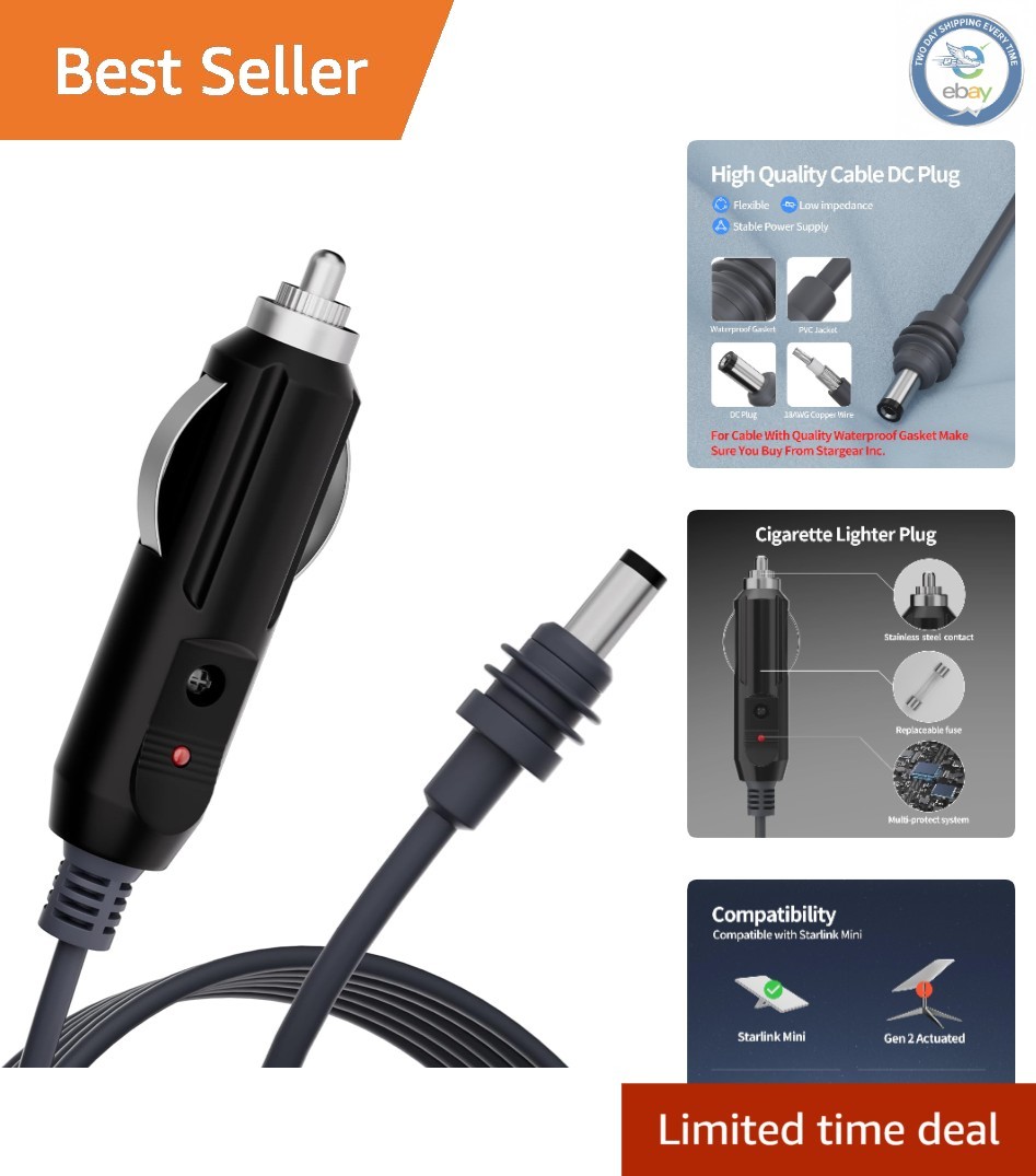 Starlink Mini Cable Car Adapter - 10FT Waterproof DC Power Charger for Vehicles