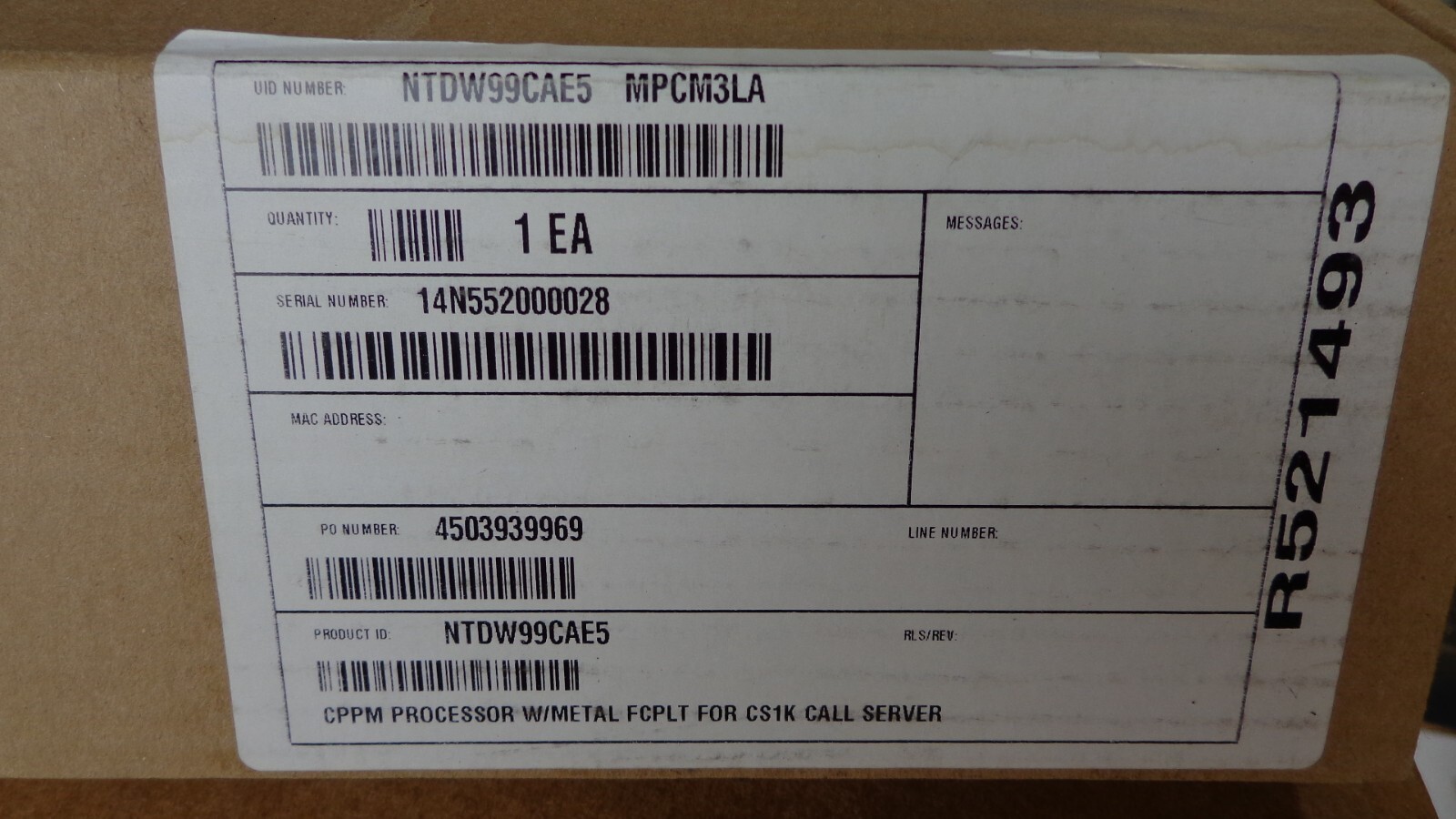 NEW (open box) Nortel NTDW99CAE5 CS 1000 Call Processor Dual Core CP-PM