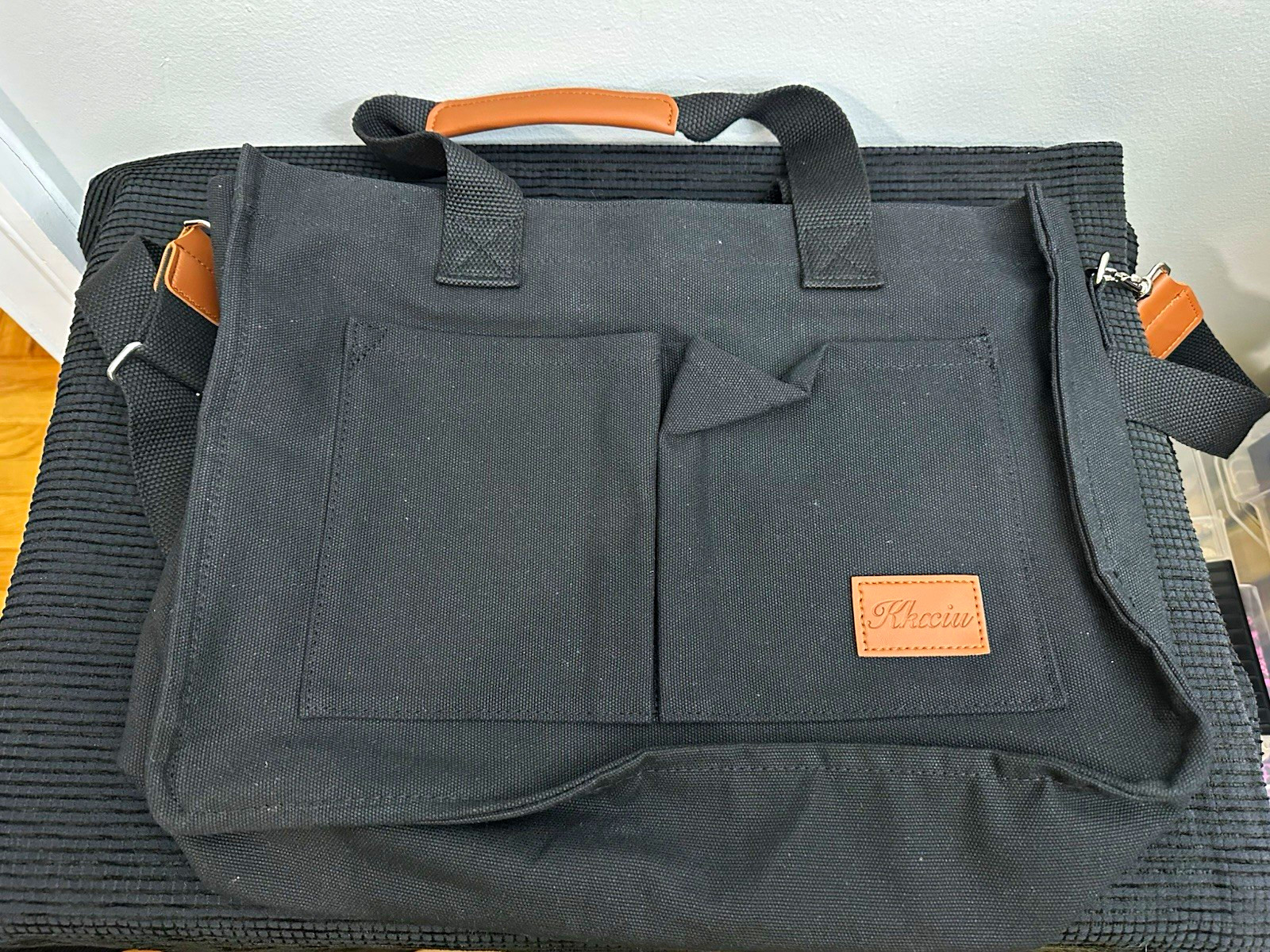 Black Messenger Bag Canvas with Padded Strap