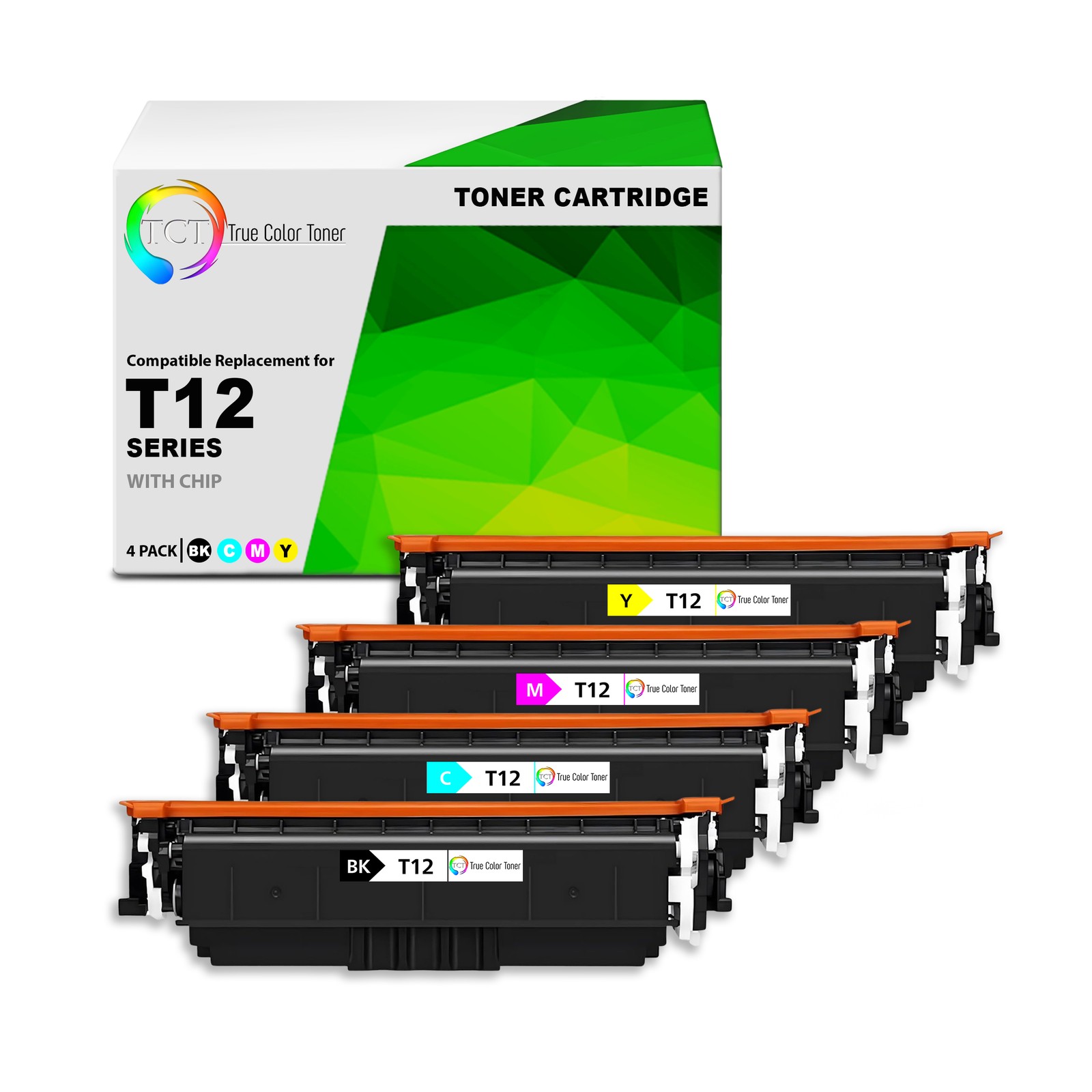 TCT Compatible BCMY Toner Cartridge Replacement for Canon T12 – 4-Pack