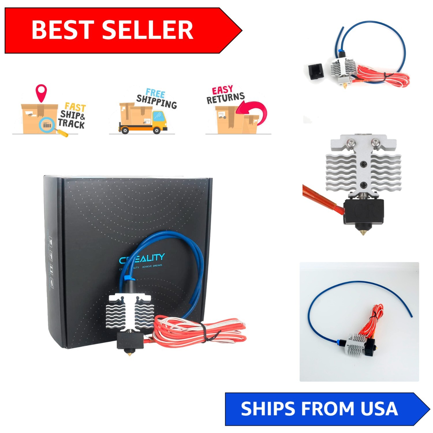 Easy-Install MK8 Extruder Hot End with Durable Capricorn PTFE for Ender 3 Models