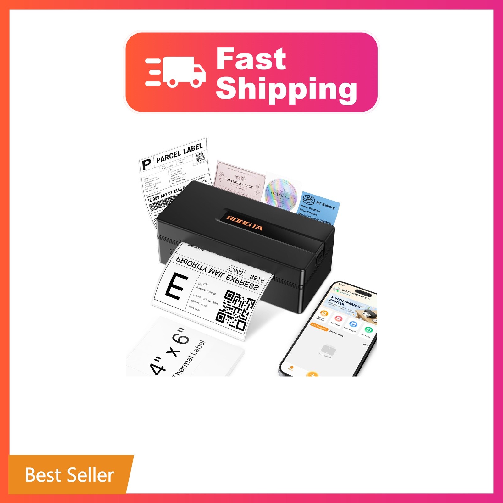 Rongta Bluetooth Thermal Shipping Label Printer for Small Business | 4x6 Wire...