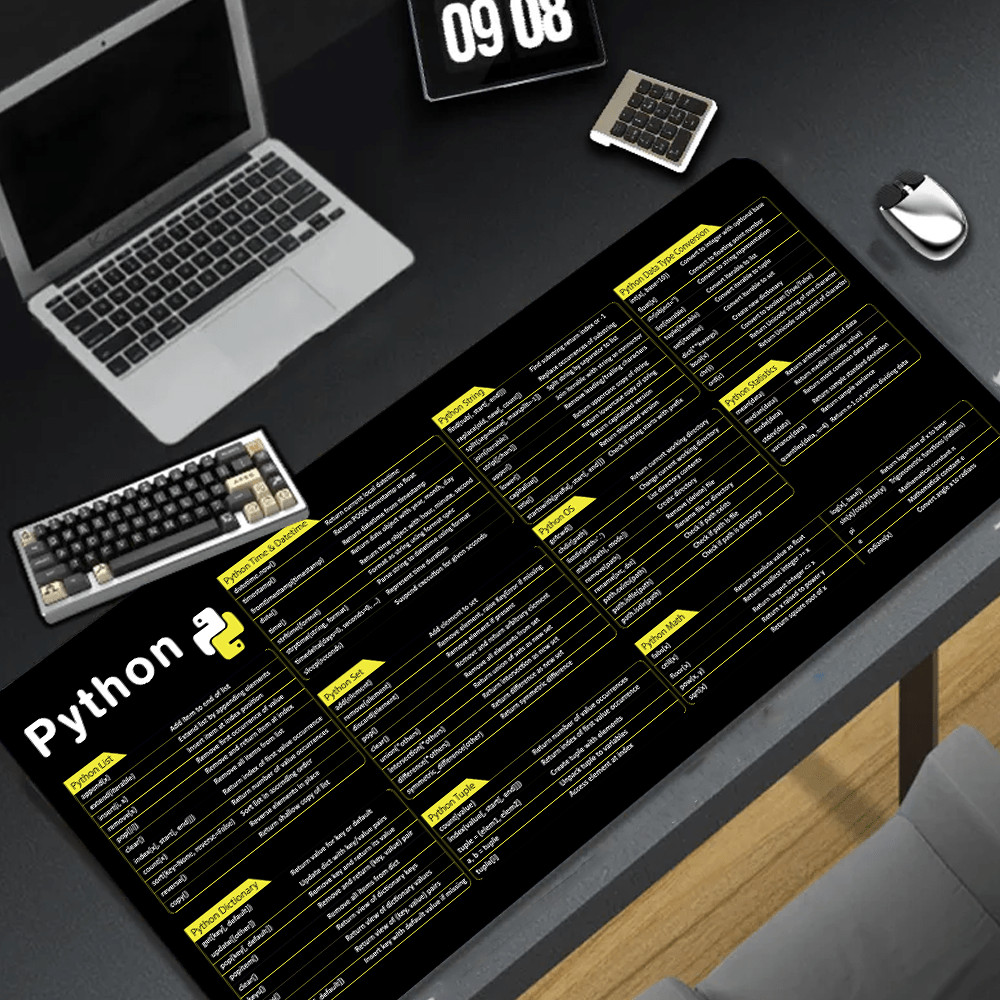 1pc XL Python Shortcut Mouse Pad - with HD Text, Multi-Size Options, Durable D