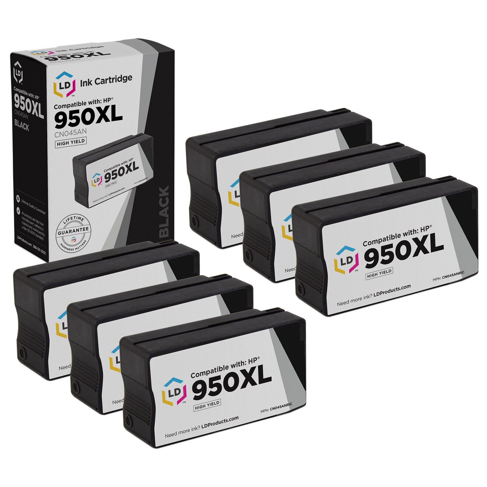 LD 6PK COMP Black Cartridge for HP Ink 950XL 950 XL CN045AN OfficeJet 8600