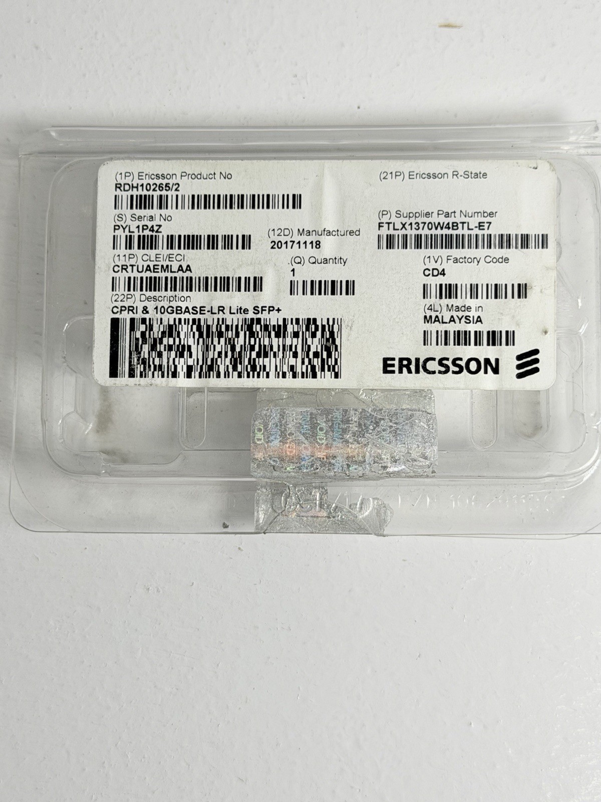 Ericsson RDH10265/2 Transceiver CPRI & 10GBase-LR Lite VHT SFP+