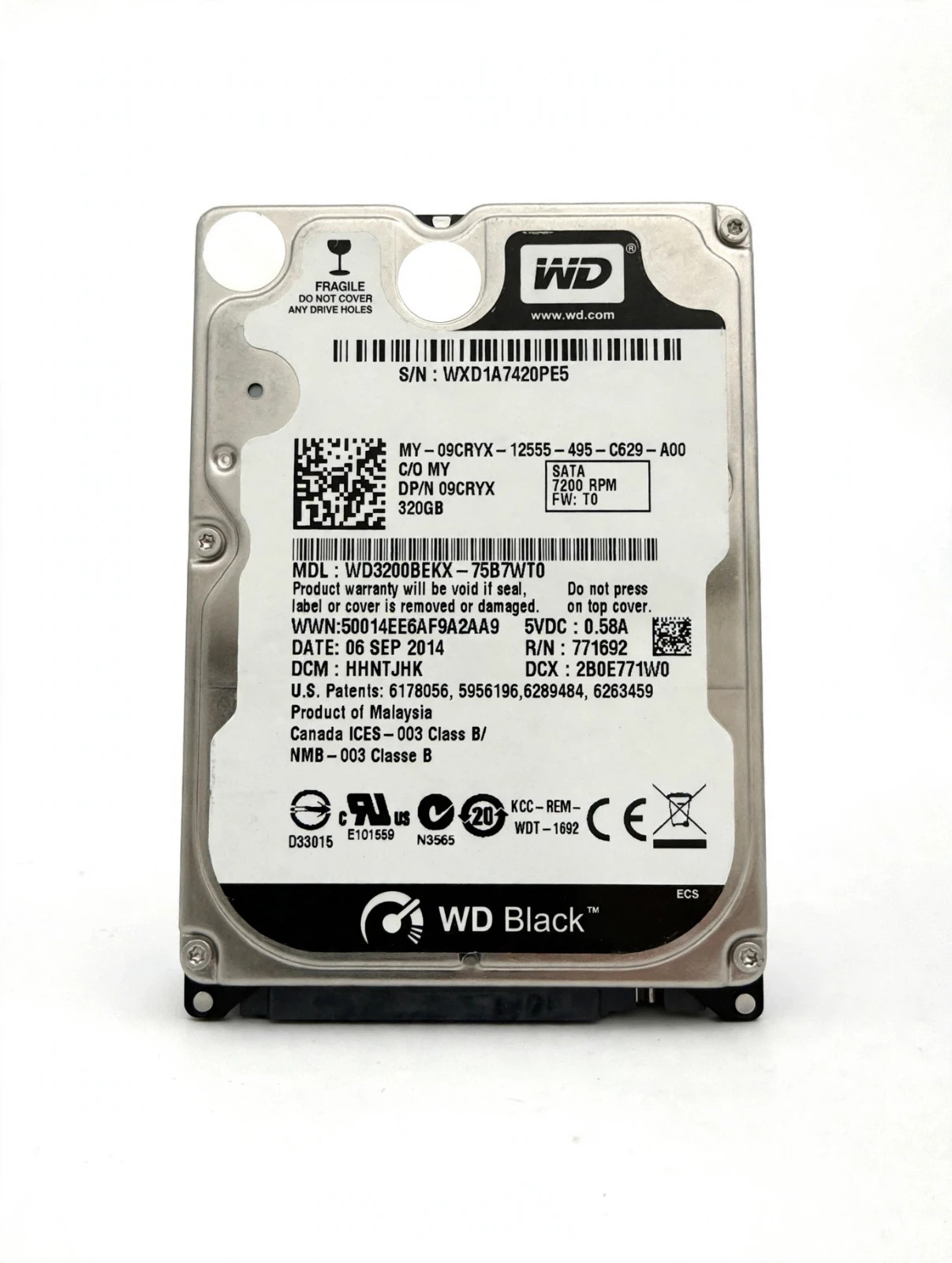 WD Black 320GB 2.5" SATA Laptop HDD 7200 RPM - WD3200BEKX - Used