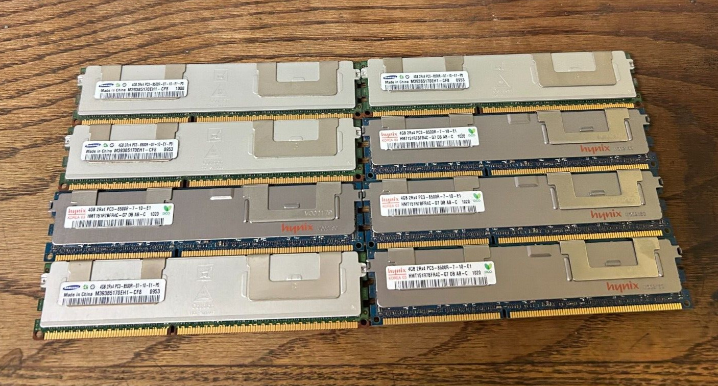 Lot of 8 SAMSUNG HYNIX 4GB 2RX4 PC3-8500R DDR3 RAM SERVER MEMORY