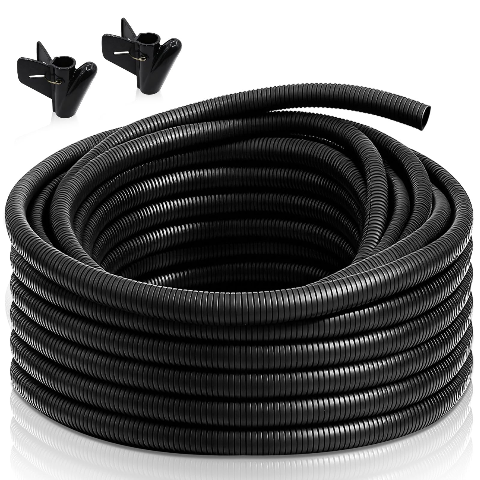 30FT 1/2 inch Split Wire Loom Tubing Kit with 2 Clamps - Flexible Abrasion Re...
