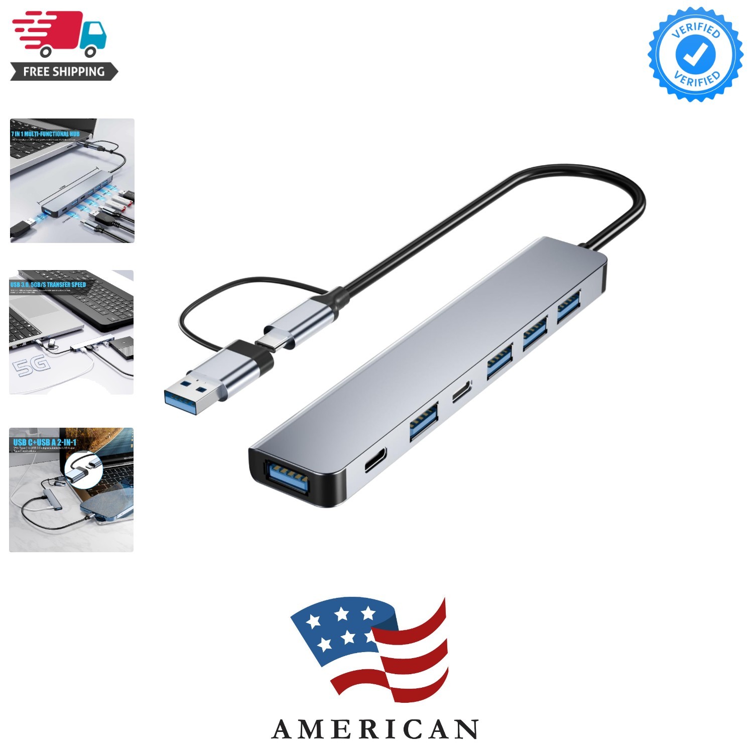 Upgrade】 USB C/USB Hub, Aluminum 7 in 1 USB C & USB Hub with USB 3.0, USB 2.0...