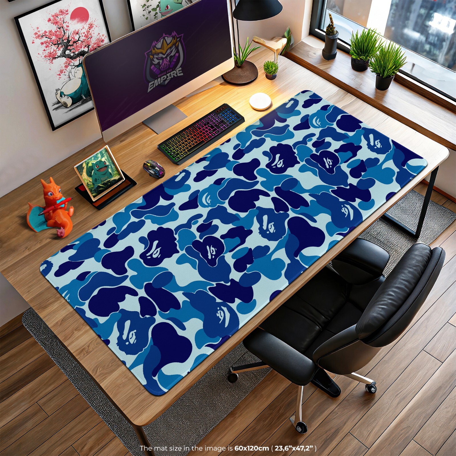 Bape Camo Mouse Pad, Blue Camouflage Desk Mat, Stylish Gaming Mouse Pad