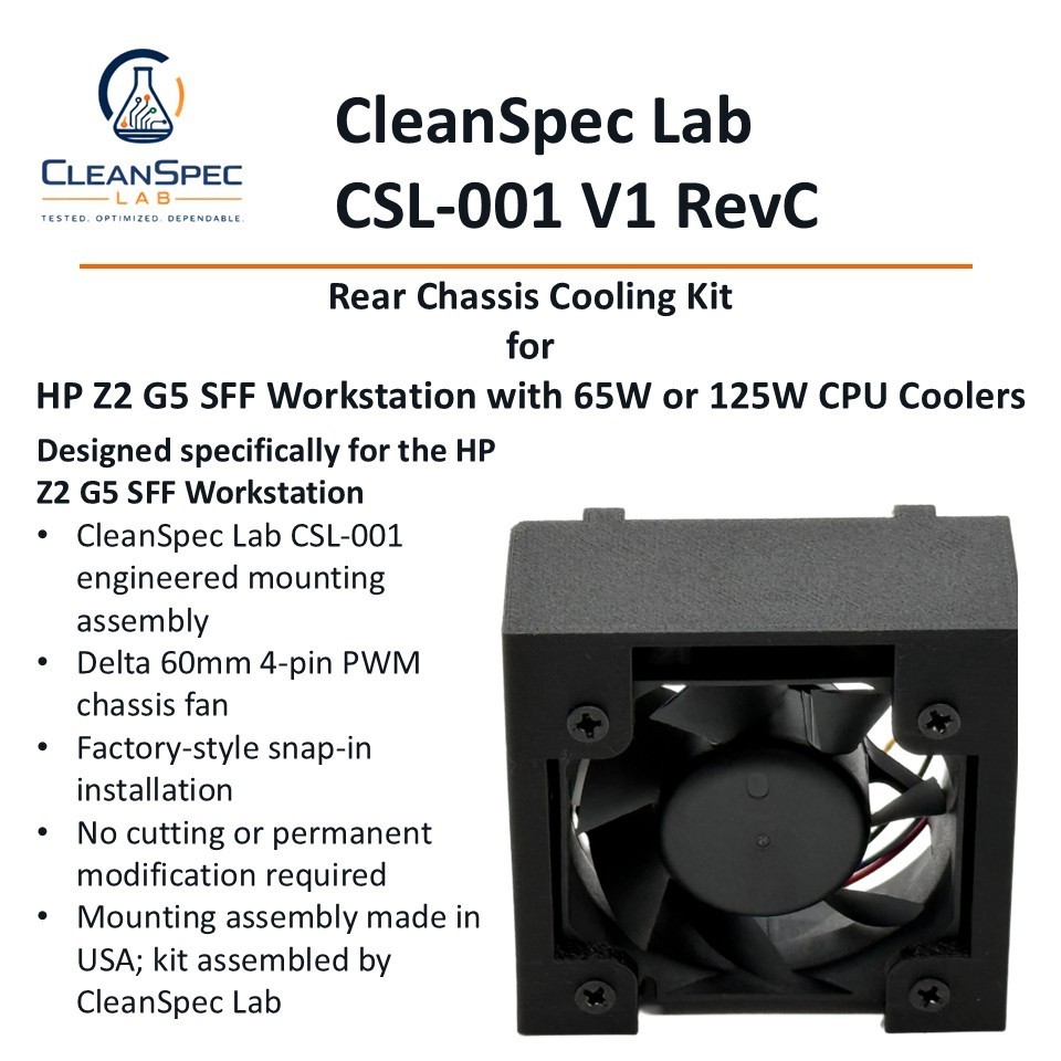 HP Z2 G5 SFF Rear Cooling Fan Kit 65W 125W CPU Cooler CSL-001 V1 RevC