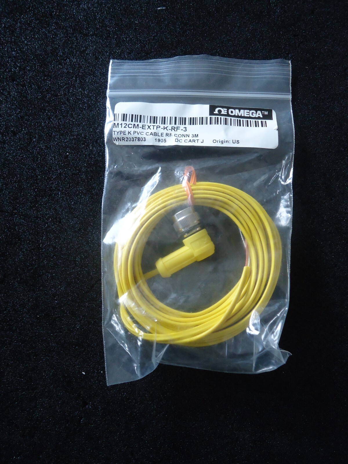 New Omega M12CM-EXTP-K-RF-3, type K PVC, cable RF, conn. 3M.  Made in USA