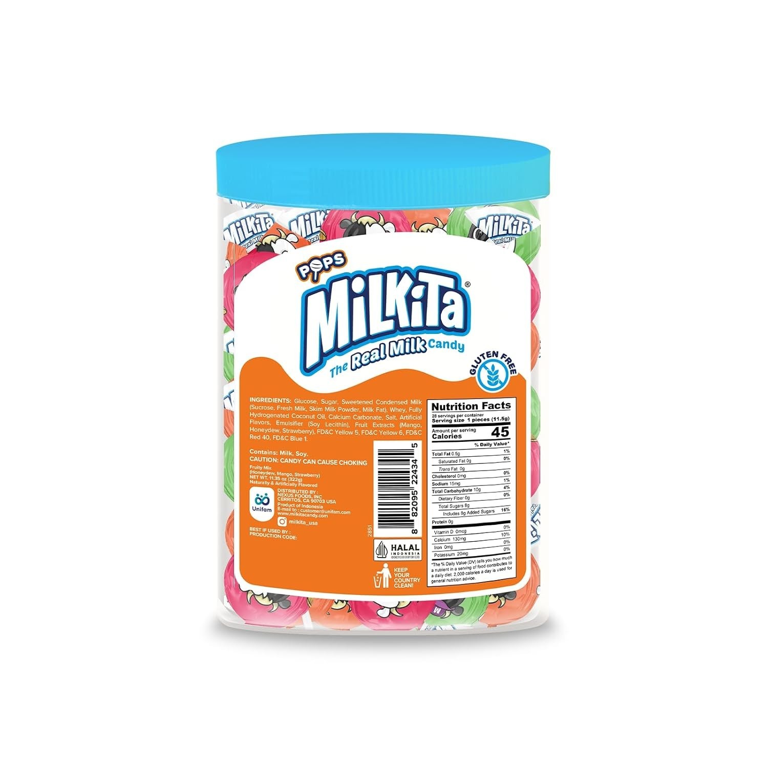 Real Milk Candy Lollipop Jar Fruity Mix (28 Count Lollipops) | Gluten-Free Healt