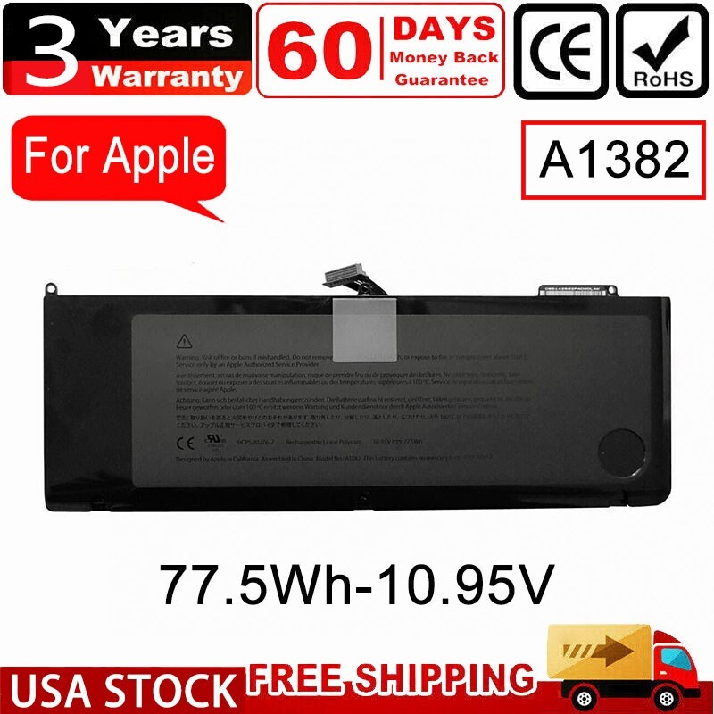 A1382 Battery 77.5Wh For MacBook Pro 15" A1286 Early /Late 2011 Mid 2012 10.95V