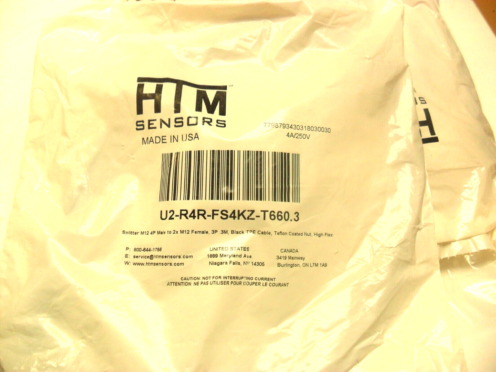 HTI - U2-R4R-FS4KZ-T660.3  Splitter Cable, New Sealed Factory Bags