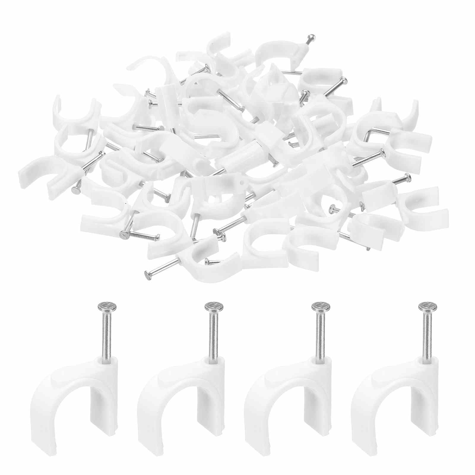 HARFINGTON 100pcs Cable Clips 16mm Half Clamp J-Hook with Nail Circular Single N