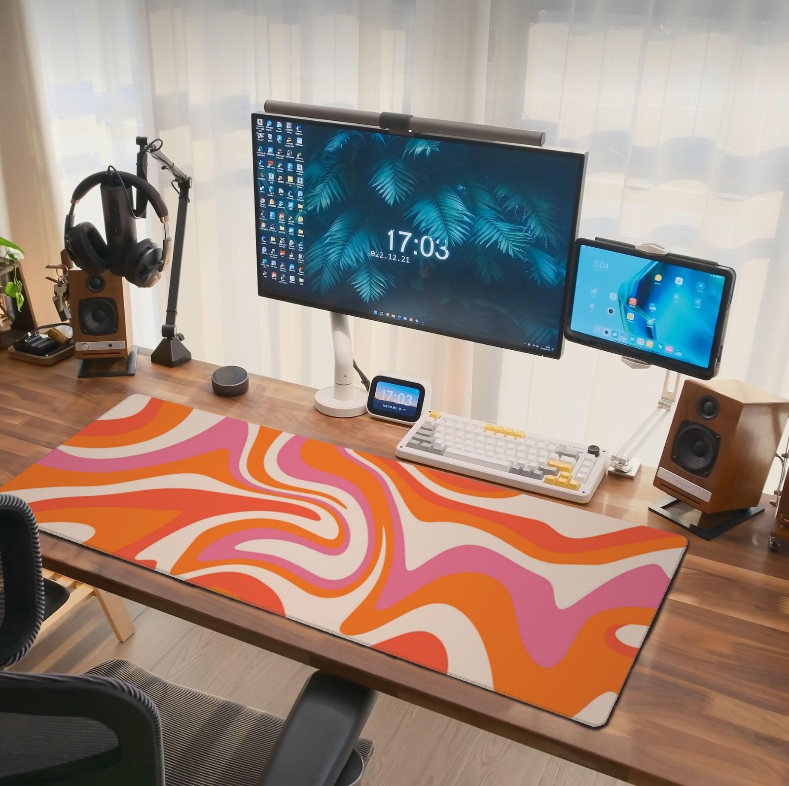 Large Boho Gaming Mouse Pad - XL Oversized Desk Mat with Stitched Edges 31.5x11.