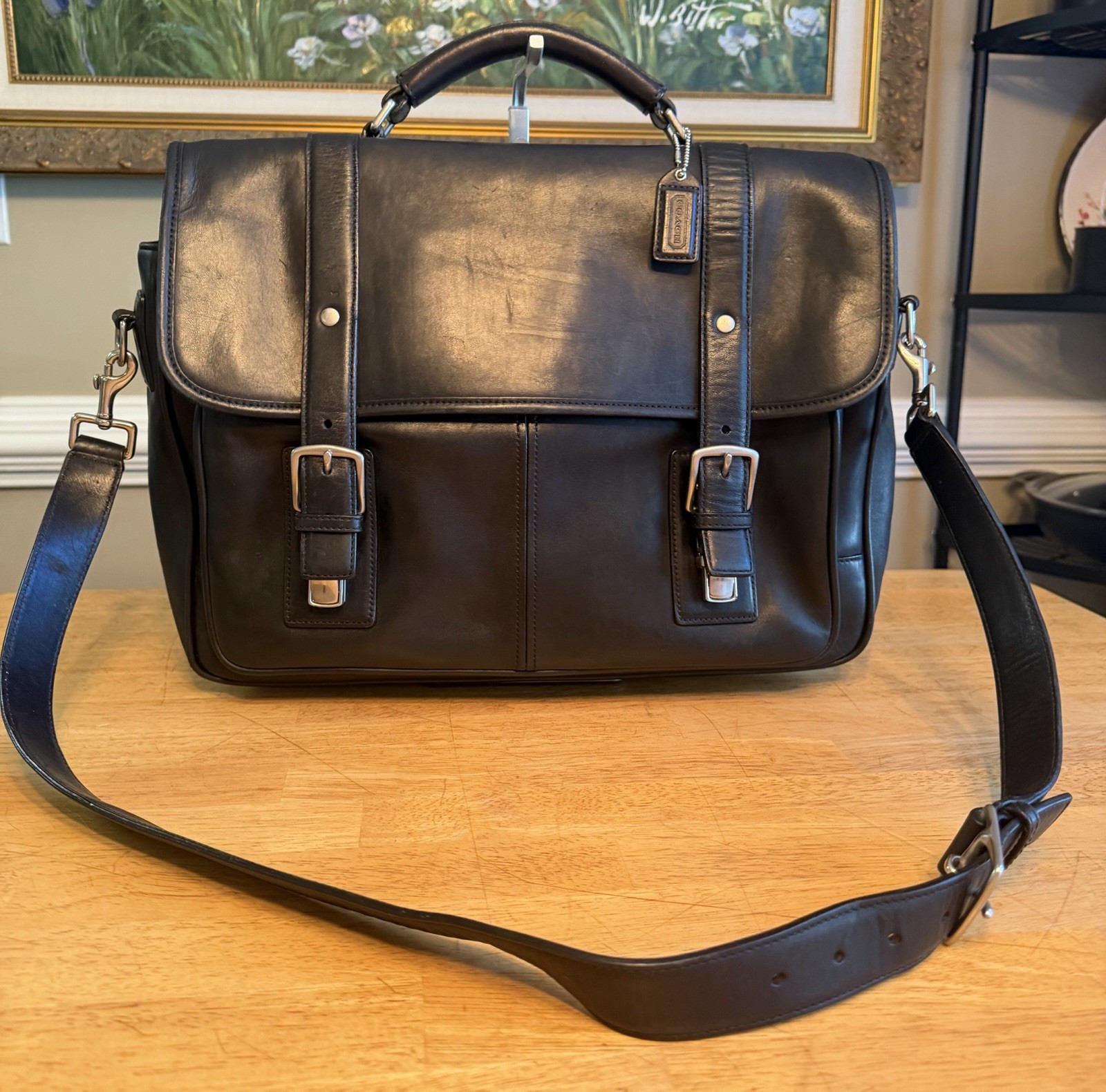 Coach Black Laptop Briefcase Vintage Bag Glove tanned Leather W/ Shoulder Strap