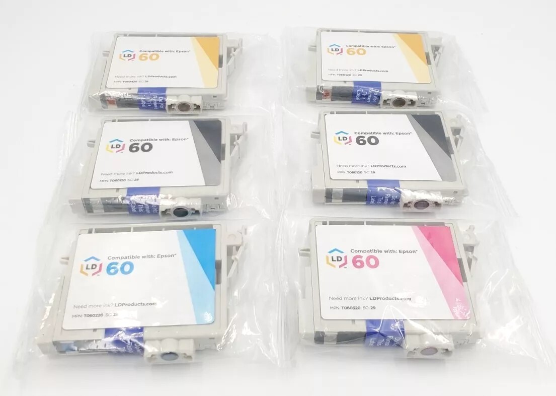 LD Ink Cartridge Replacement for Epson 60 T060 (2 B, 1 C, 1 M, 2 Y)