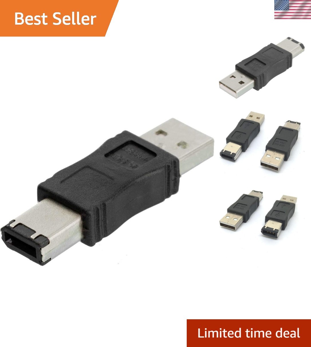 Firewire IEEE 1394 to USB A Male 6 Pin Converter - Ultra Compact & Plug n Play
