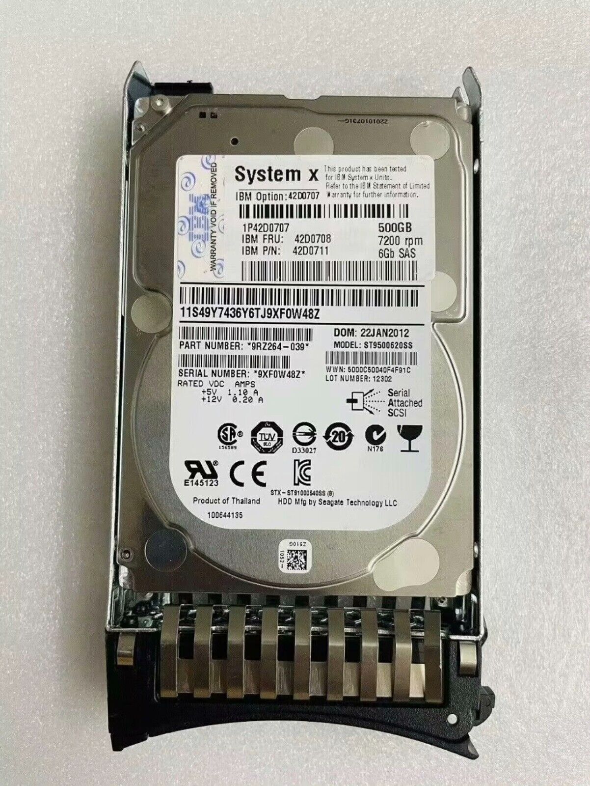 FOR IBM 42D0711 7200PM 42D0707 500GB 42D0708 System X RPM SAS 2.5"
