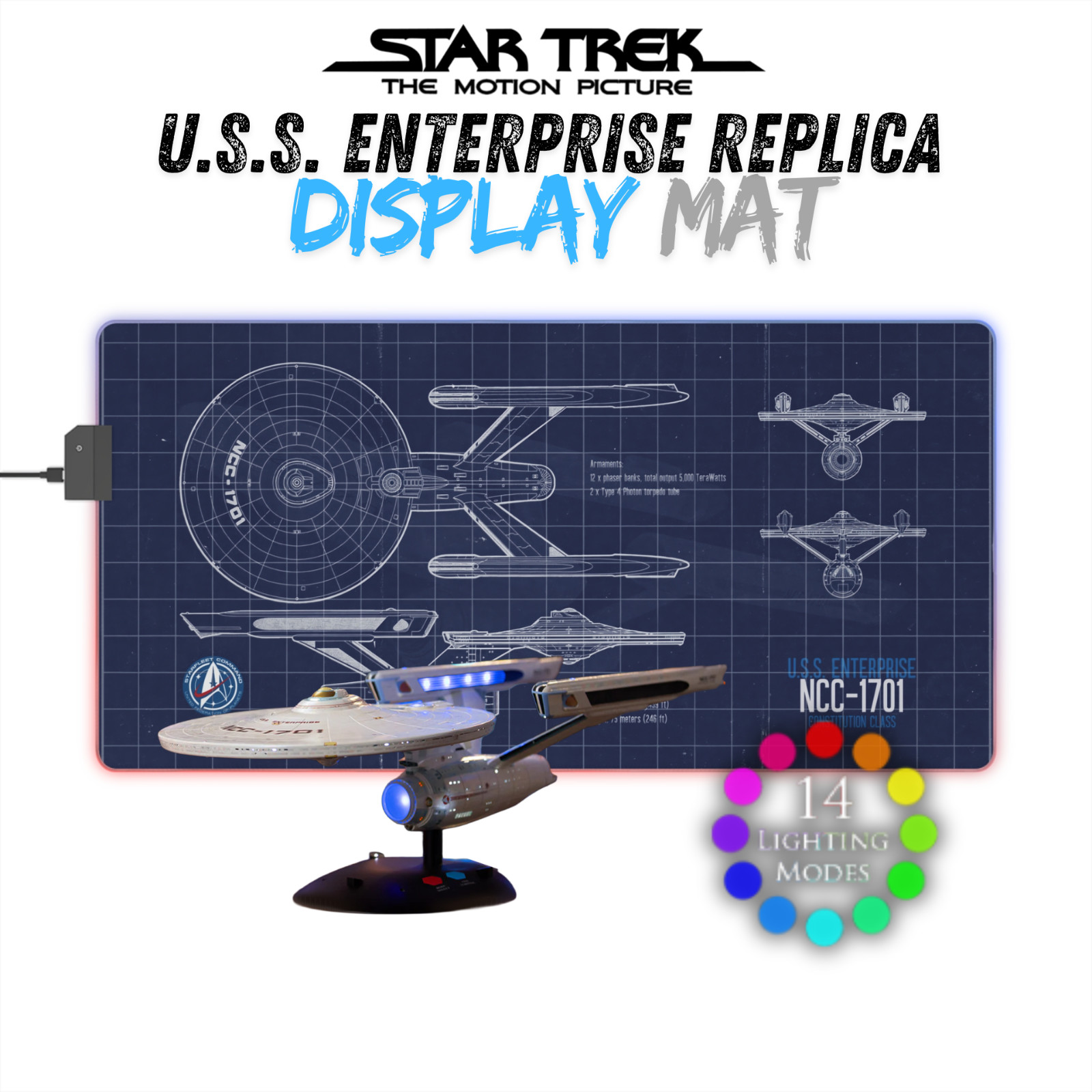 TOMY Display Mat for USS Enterprise NCC 1701 replica, custom Star Trek blueprint