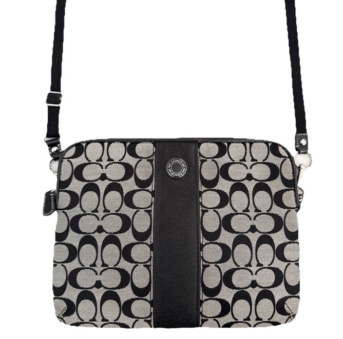 Coach Black Signature C Stripe Crossbody Shoulder Tech Tablet  Pouch Bag # 63219