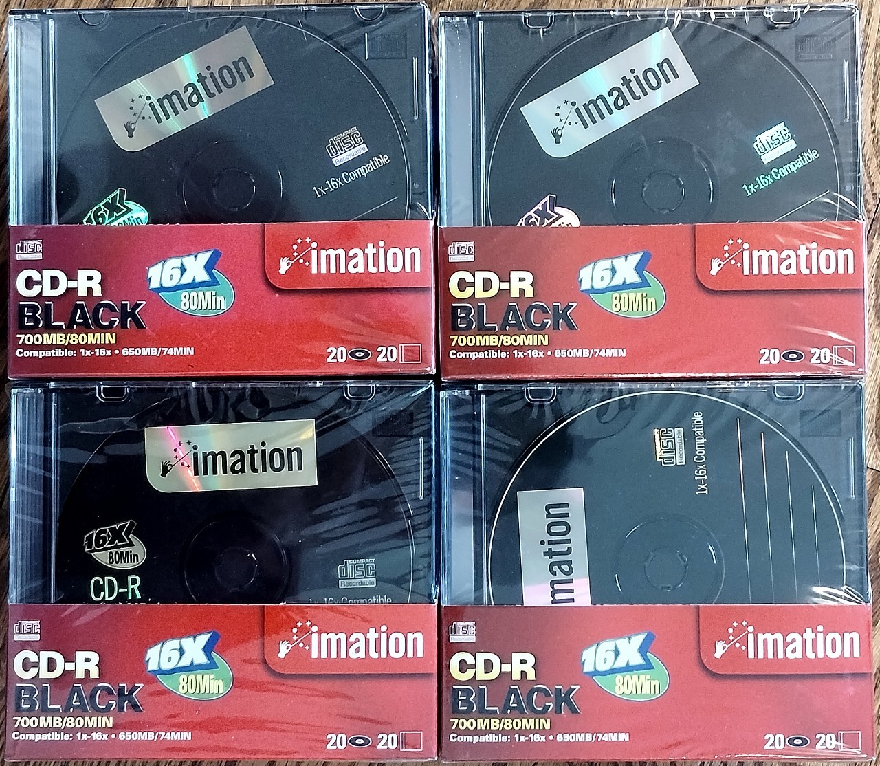 NEW Sealed Imation Black CD-R 20 Pack Discs W/Cases 80 min, 16X, 700 MB Blank