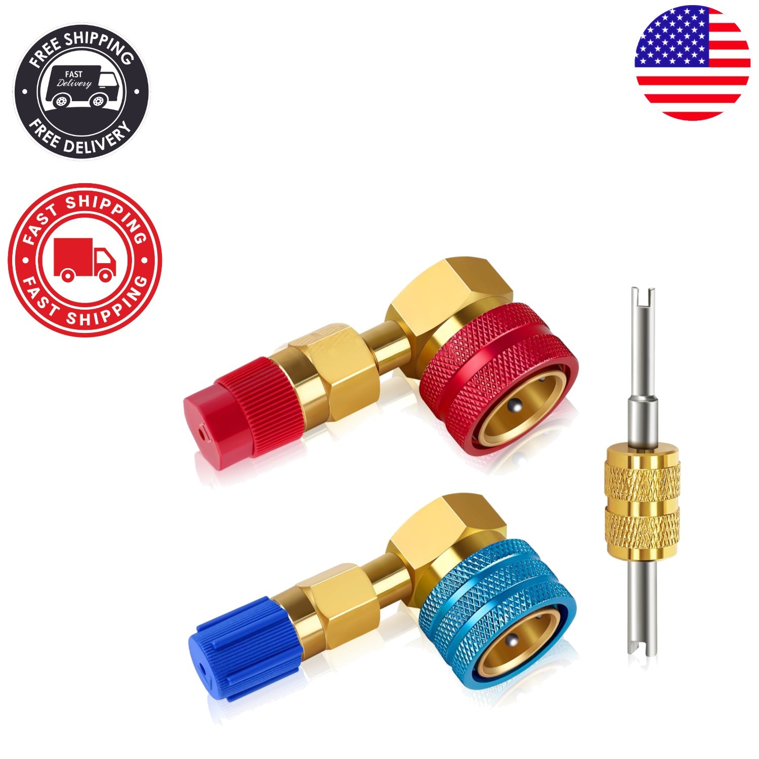 Leak-Free R134a Adapter Set: 90° Quick Couplers for High/Low Pressure Systems