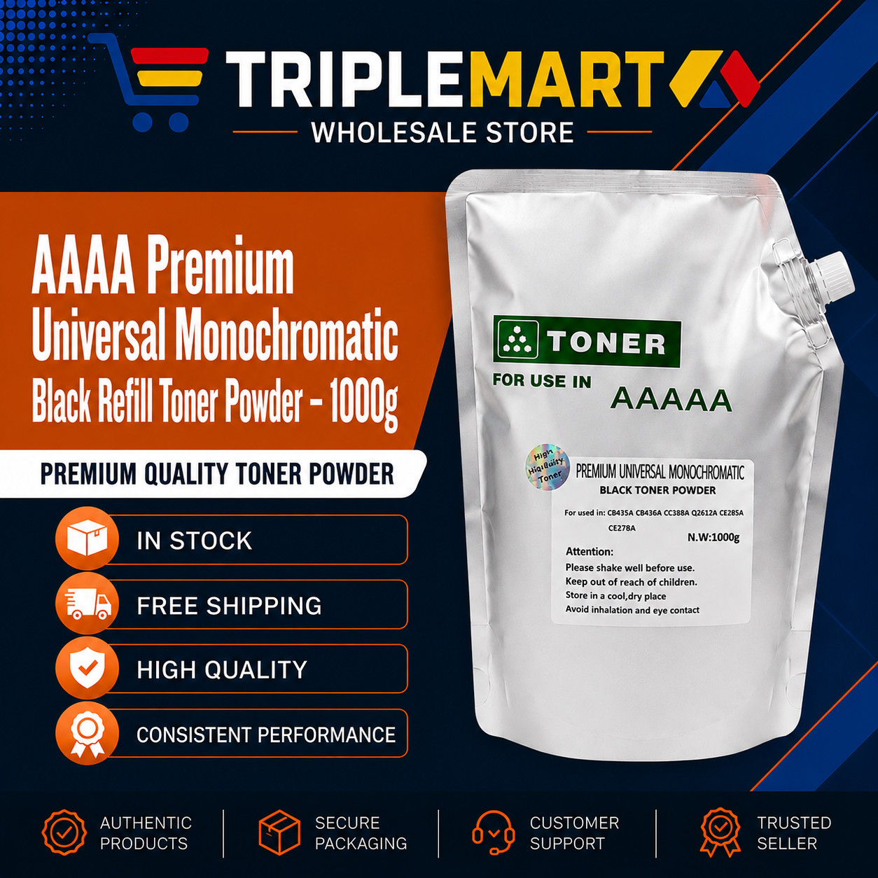 Bulk AAAAA Premium Universal Monochromatic Blk Toner Powder – 1000g - HP & Canon