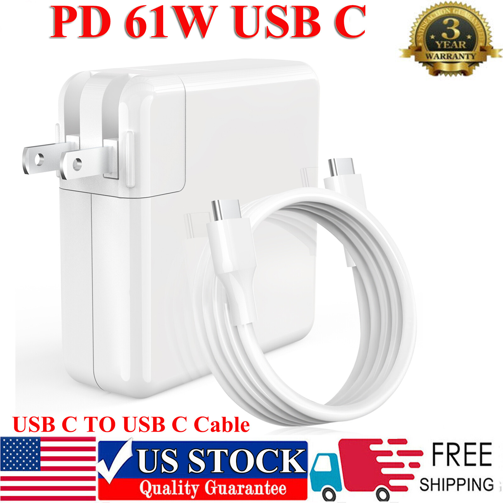 USB-C Charger Power Adapter for MacBook Pro Air 13" 15" M1 2015-2020 M2 2022-23