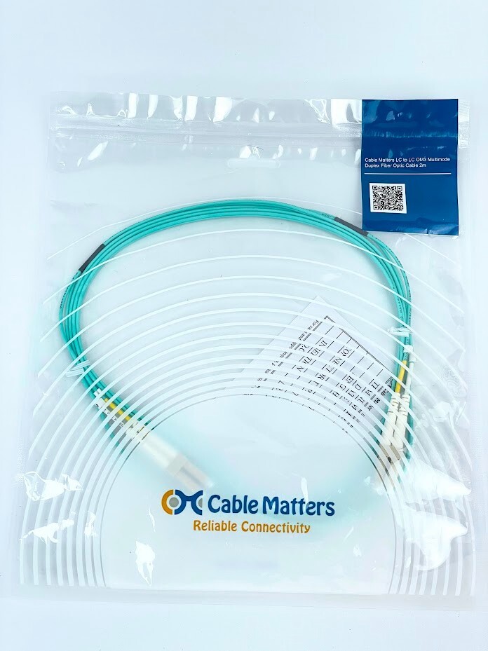 NEW Cable Matters 120007-2m-US 2m LC to LC OM3 Duplex Fiber Cable with WARRANTY
