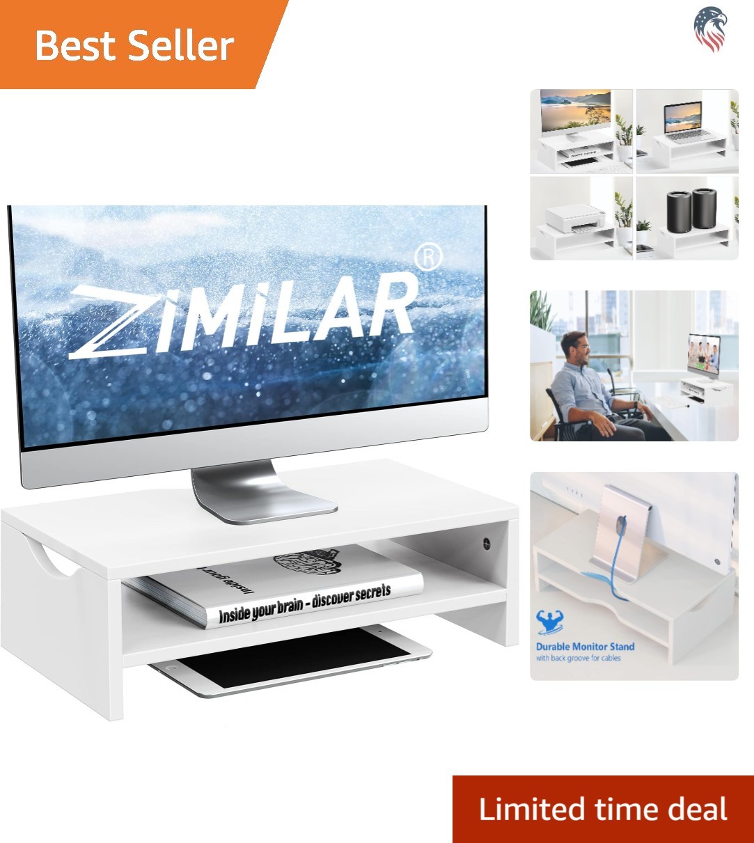 Compatible Monitor Stand Riser 2 Tiers Wooden Desk Organizer for PC Laptop