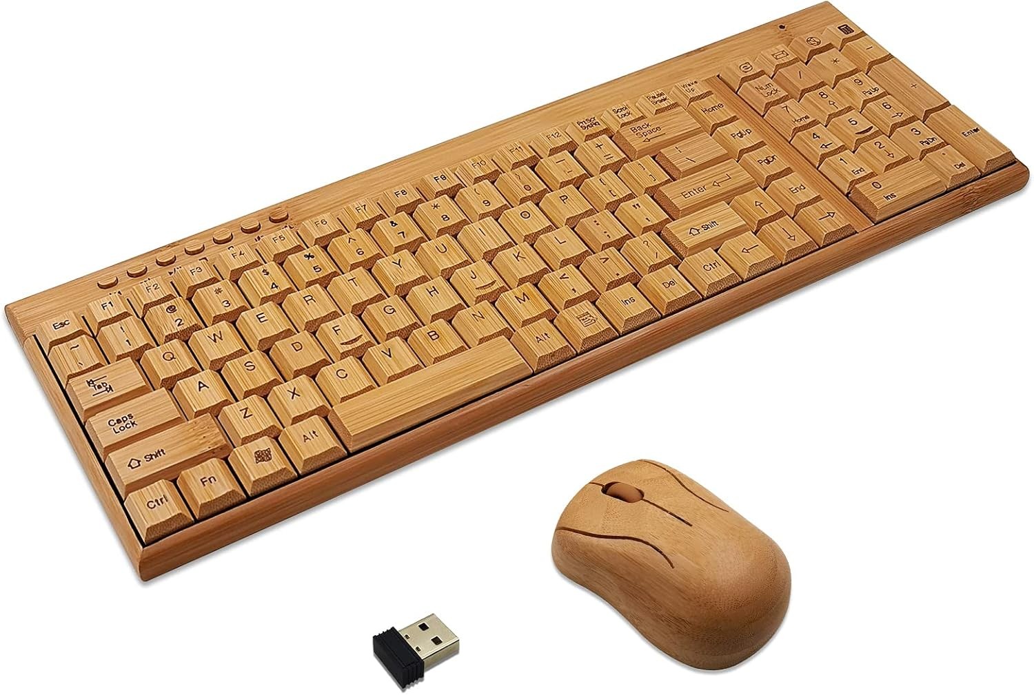 Smart Tech Handcrafted Natural Bamboo Wooden PC Wireless 2.4GHz Keyboard and ...