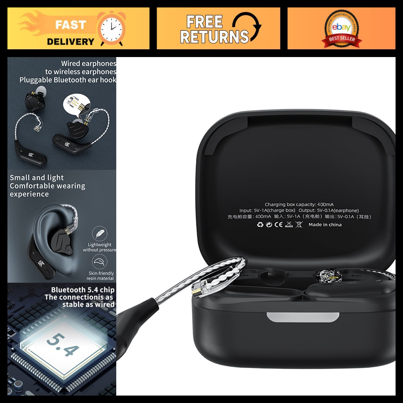 Bluetooth 5.4 IEM Adapter, Wireless Ear-Hook Module for High-Quality Sound